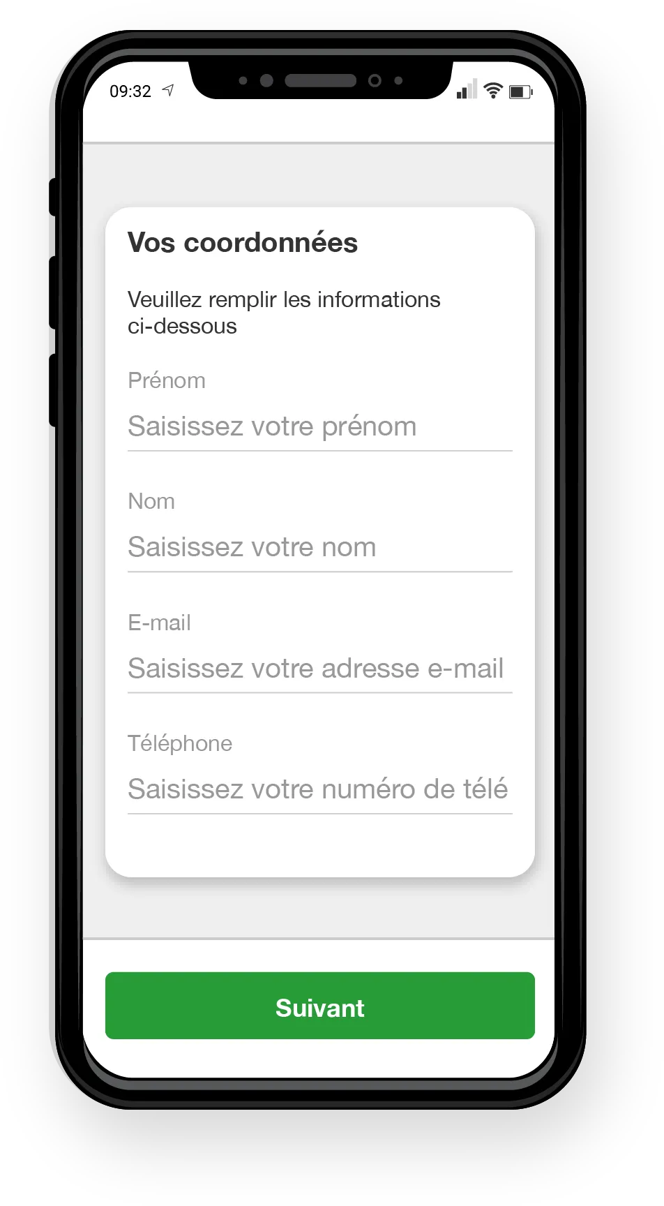 Une capture d’écran montrant la saisie des coordonnées des candidats.