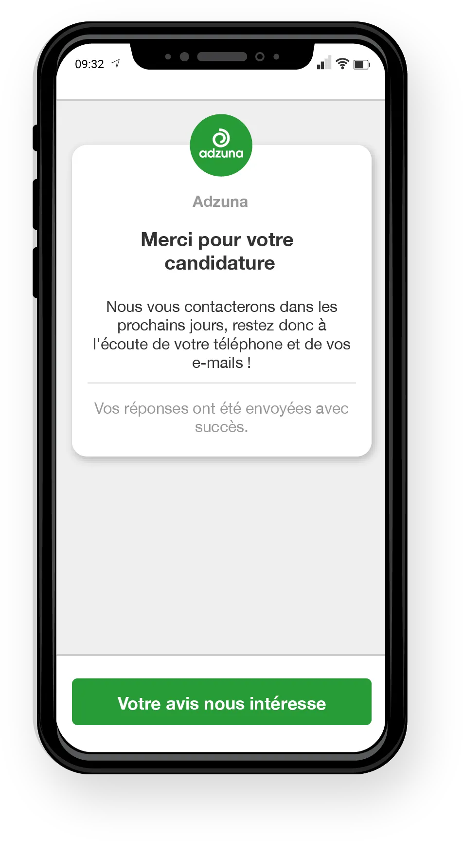 Une capture d’écran montrant l'étape finale du processus de candidature.